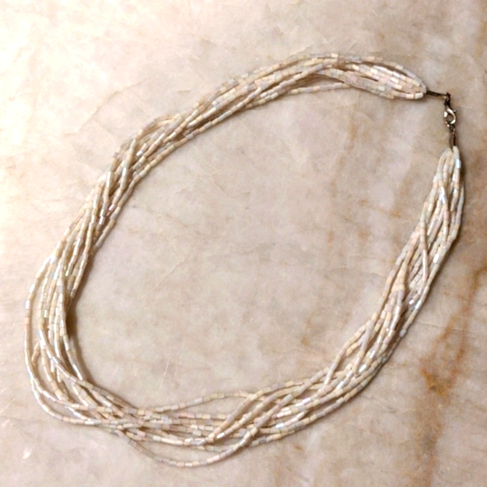 Vintage Multi-Strand Iridescent Cream Bead Necklace